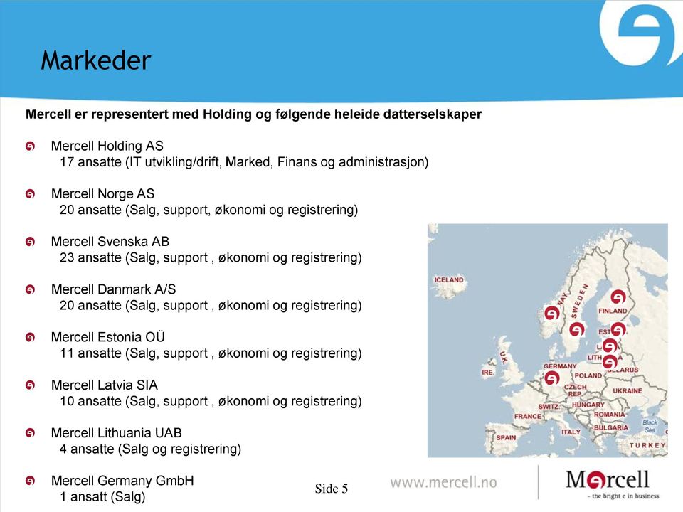 registrering) Mercell Danmark A/S 20 ansatte (Salg, support, økonomi og registrering) Mercell Estonia OÜ 11 ansatte (Salg, support, økonomi og