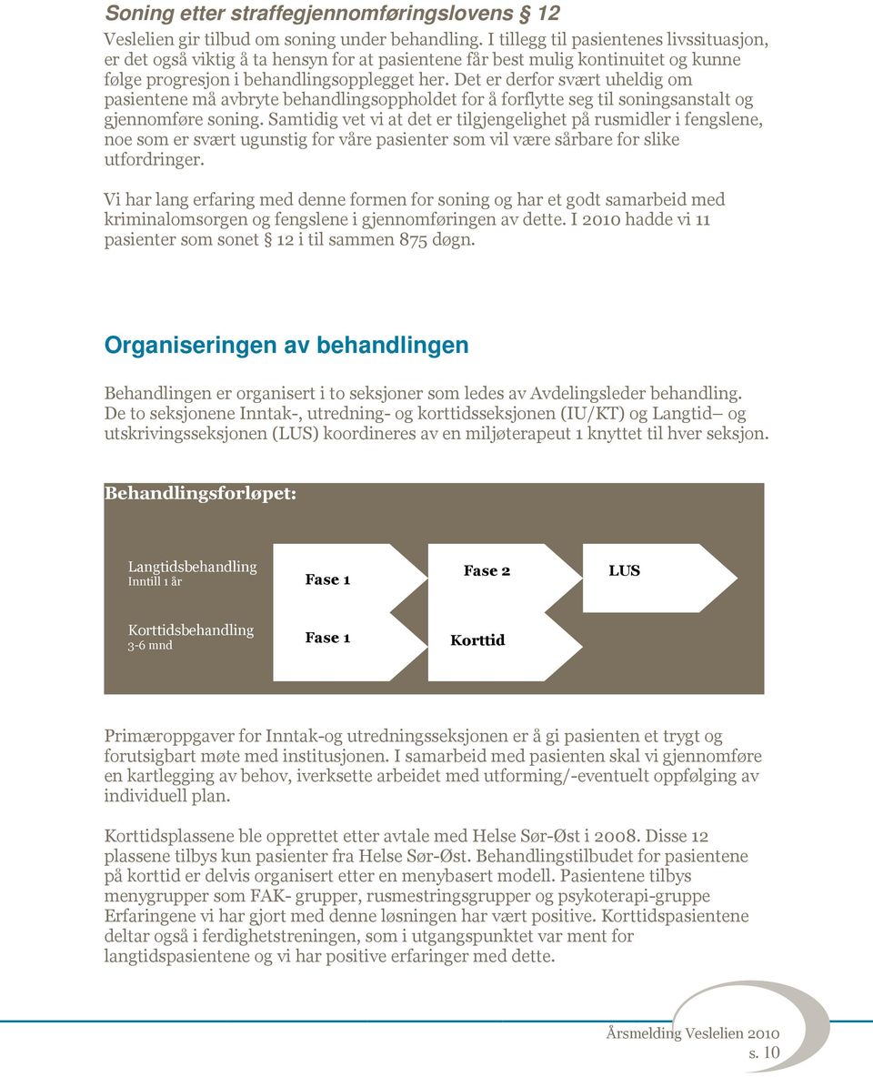 Det er derfor svært uheldig om pasientene må avbryte behandlingsoppholdet for å forflytte seg til soningsanstalt og gjennomføre soning.