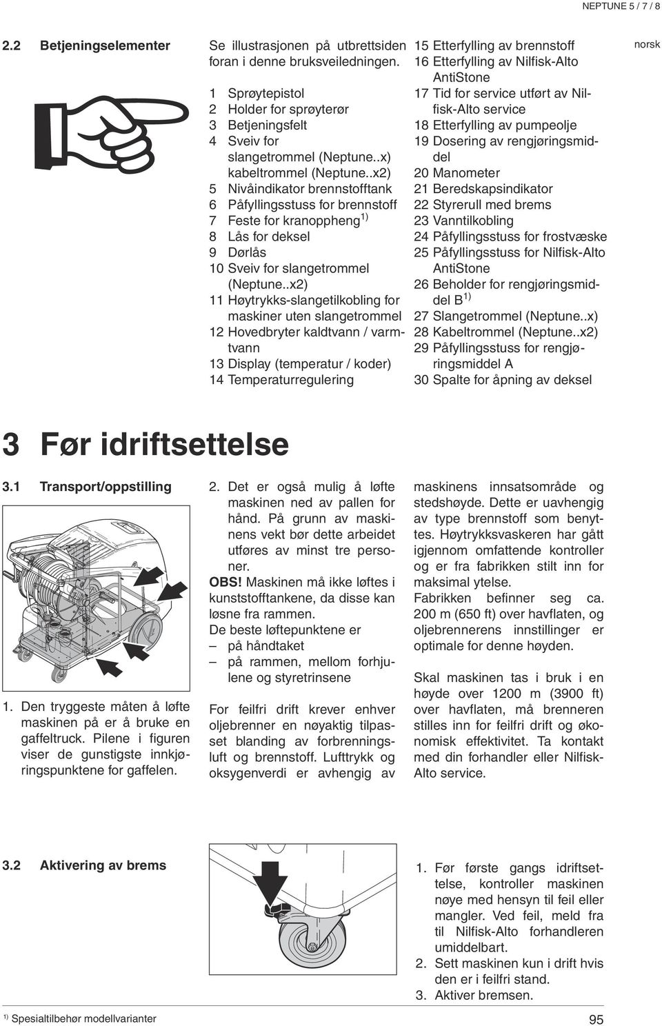 .x2) 11 Høytrykks-slangetilkobling for maskiner uten slangetrommel 12 Hovedbryter kaldtvann / varmtvann 13 Display (temperatur / koder) 14 Temperaturregulering 15 Etterfylling av brennstoff 16