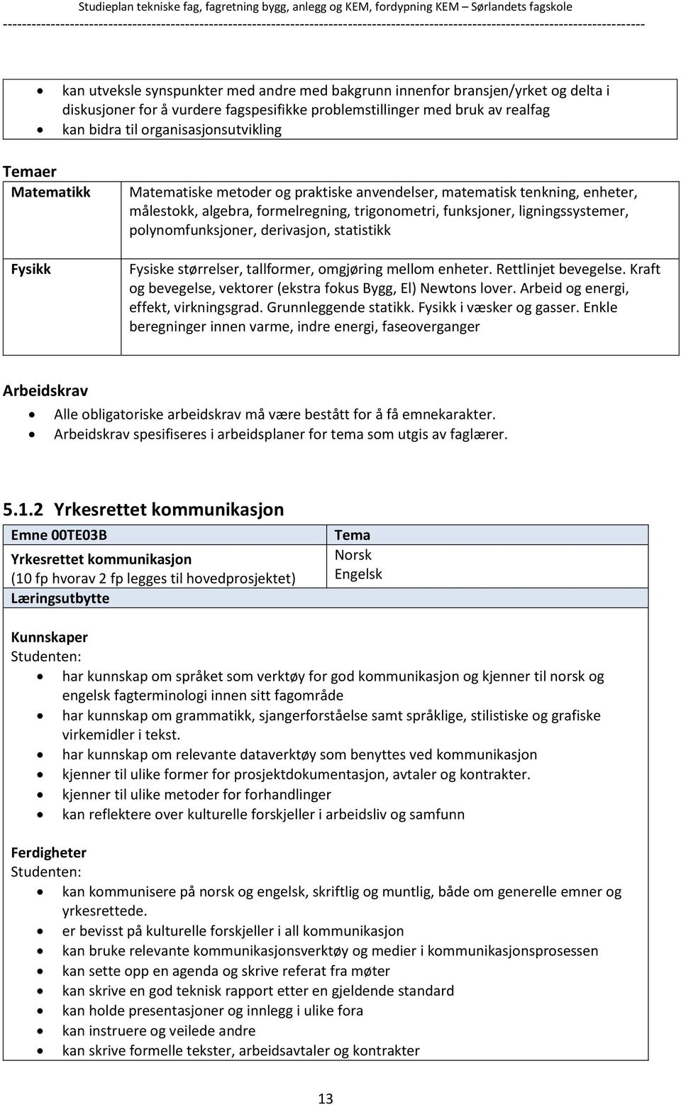 derivasjon, statistikk Fysiske størrelser, tallformer, omgjøring mellom enheter. Rettlinjet bevegelse. Kraft og bevegelse, vektorer (ekstra fokus Bygg, El) Newtons lover.