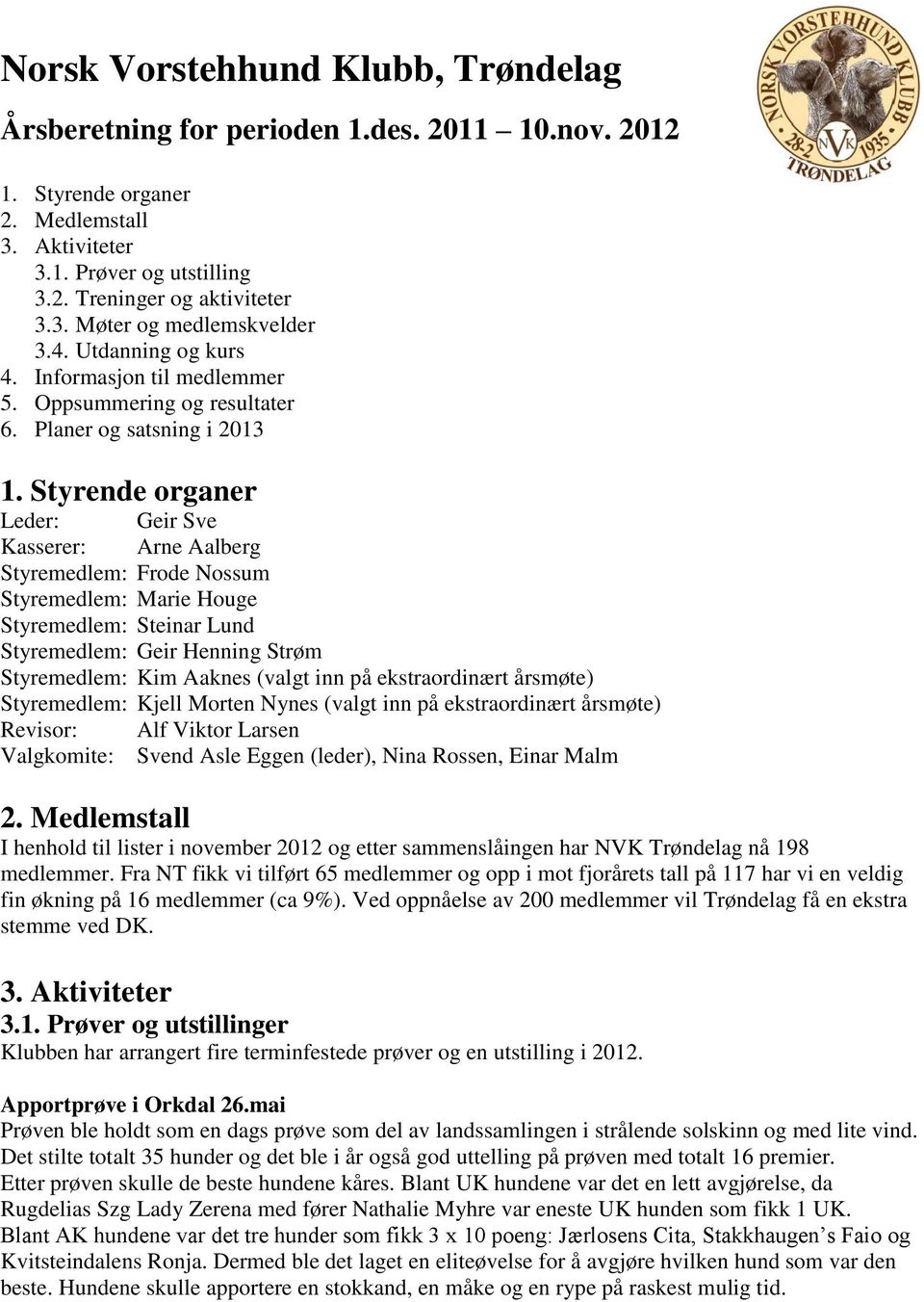 Styrende organer Leder: Geir Sve Kasserer: Arne Aalberg Styremedlem: Frode Nossum Styremedlem: Marie Houge Styremedlem: Steinar Lund Styremedlem: Geir Henning Strøm Styremedlem: Kim Aaknes (valgt inn