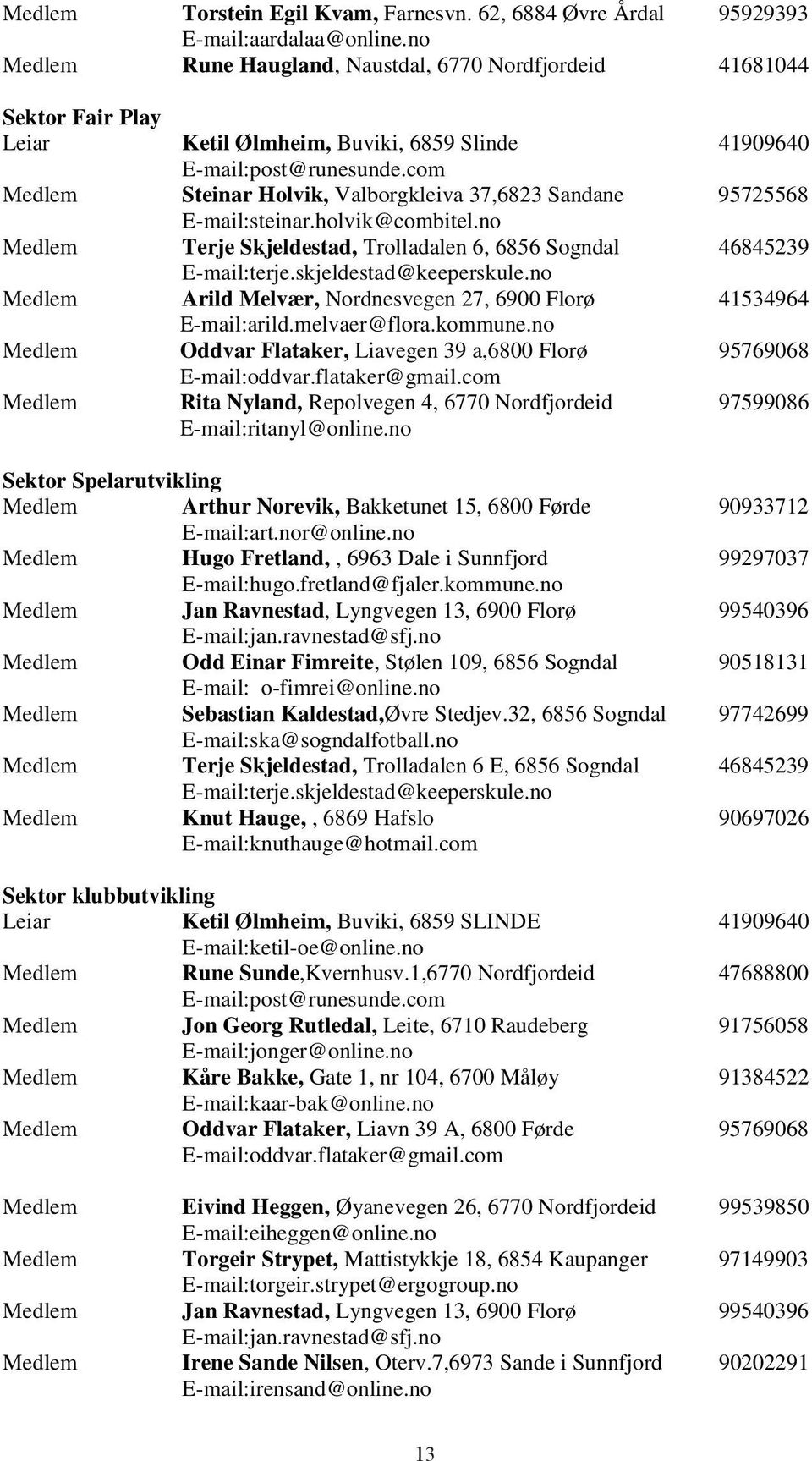 com Medlem Steinar Holvik, Valborgkleiva 37,6823 Sandane 95725568 Medlem Medlem Medlem Medlem E-mail:steinar.holvik@combitel.no Terje Skjeldestad, Trolladalen 6, 6856 Sogndal E-mail:terje.