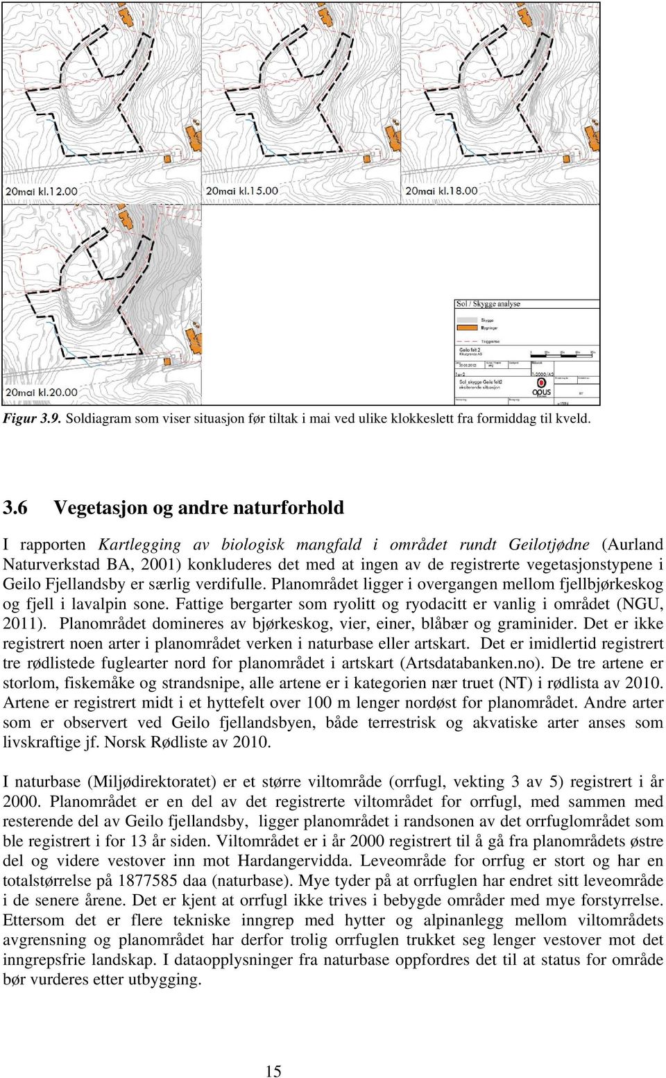 6 Vegetasjon og andre naturforhold I rapporten Kartlegging av biologisk mangfald i området rundt Geilotjødne (Aurland Naturverkstad BA, 2001) konkluderes det med at ingen av de registrerte