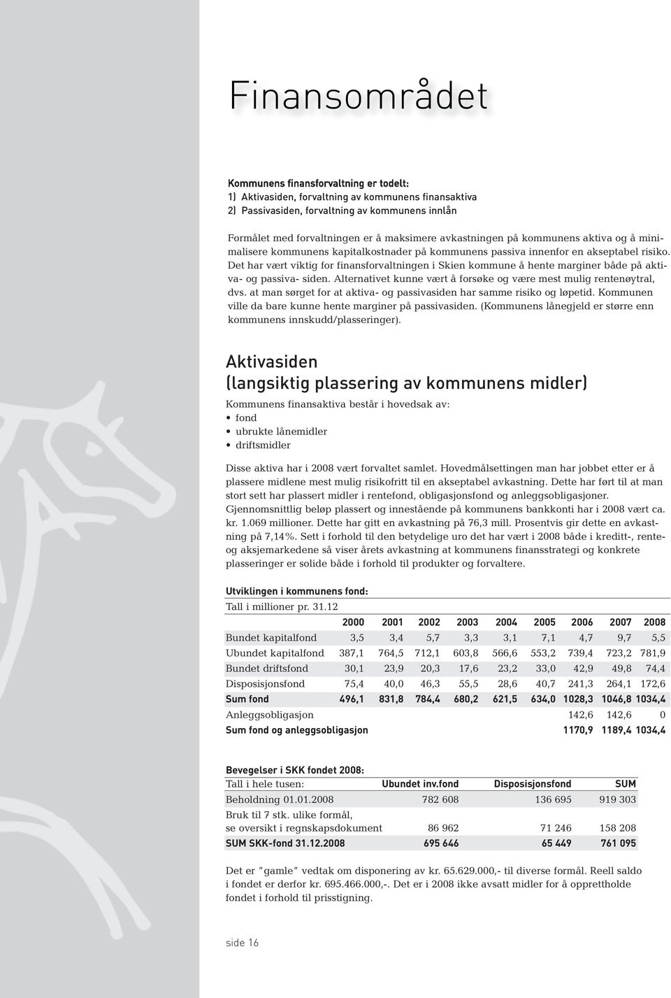 Det har vært viktig for finansforvaltningen i Skien kommune å hente marginer både på aktiva- og passiva- siden. Alternativet kunne vært å forsøke og være mest mulig rentenøytral, dvs.