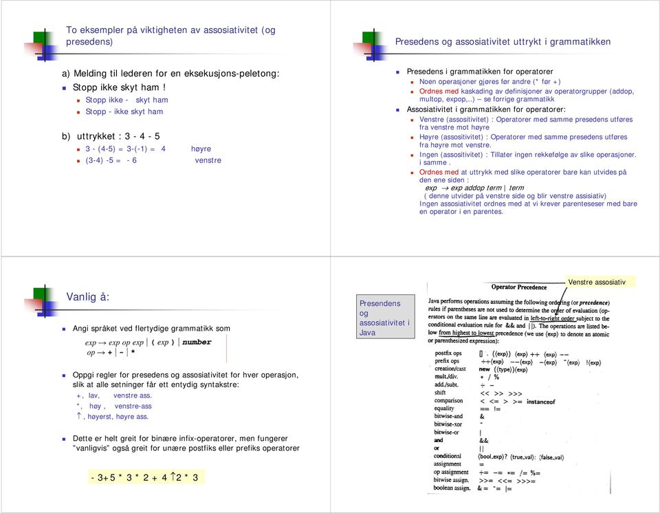 +) Ordnes med kaskading av definisjoner av operatorgrupper (addop, multop, expop,.