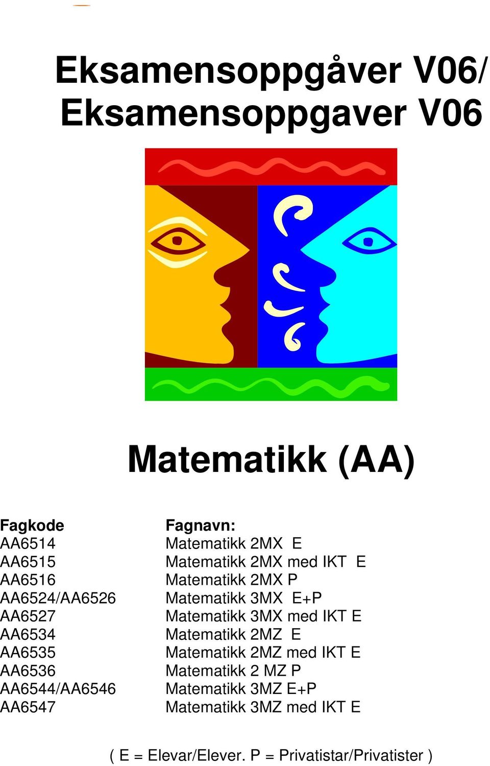 Matematikk MX P Matematikk 3MX E+P Matematikk 3MX med IKT E Matematikk MZ E Matematikk MZ med IKT E