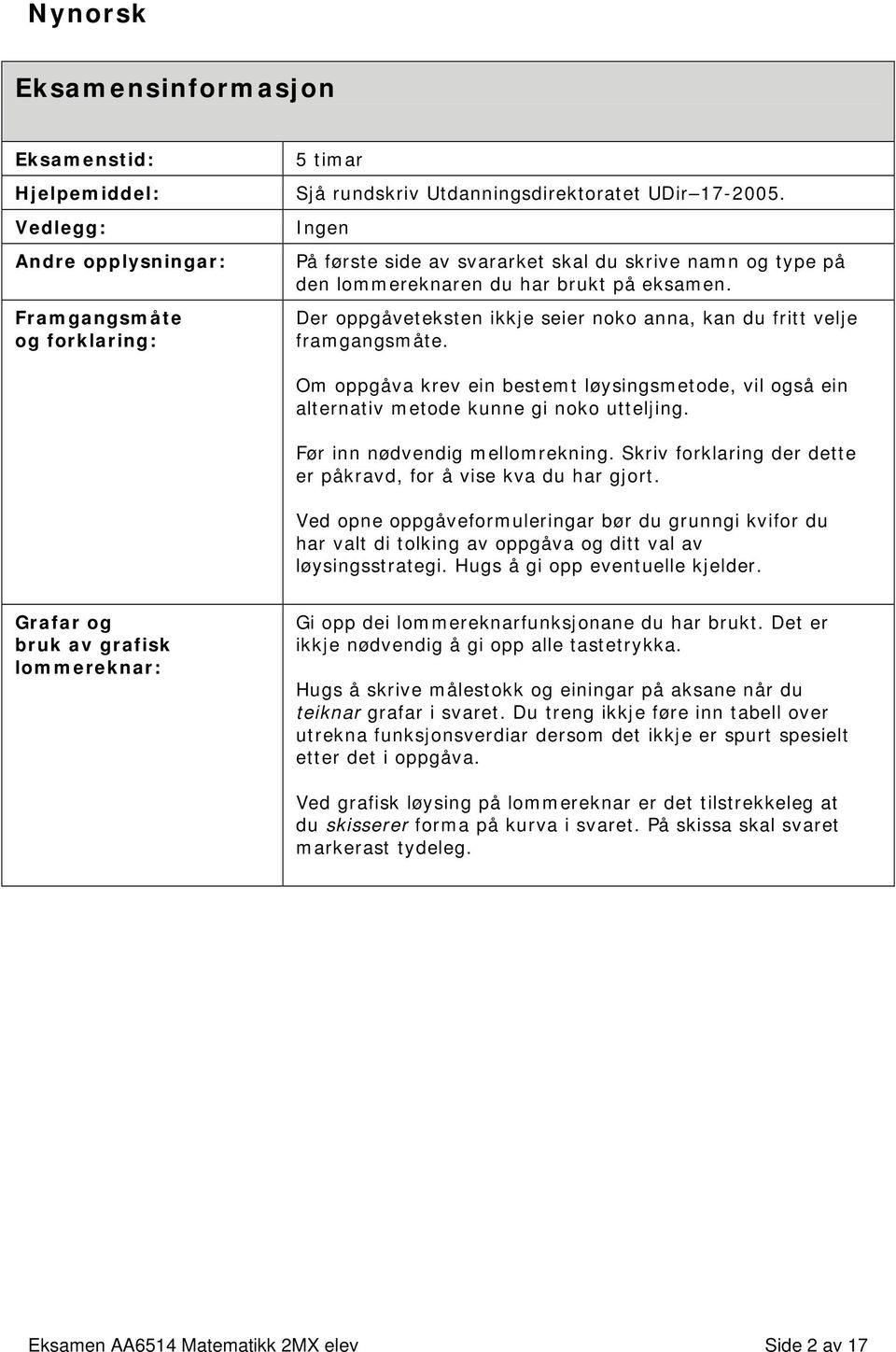 Om oppgåva krev ein bestemt løysingsmetode, vil også ein alternativ metode kunne gi noko utteljing. Før inn nødvendig mellomrekning. Skriv forklaring der dette er påkravd, for å vise kva du har gjort.