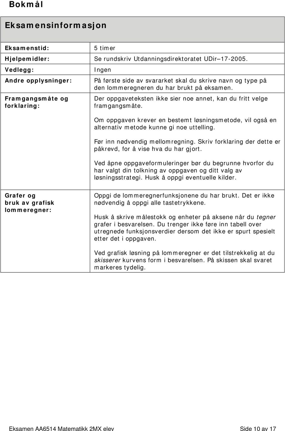 Om oppgaven krever en bestemt løsningsmetode, vil også en alternativ metode kunne gi noe uttelling. Før inn nødvendig mellomregning. Skriv forklaring der dette er påkrevd, for å vise hva du har gjort.