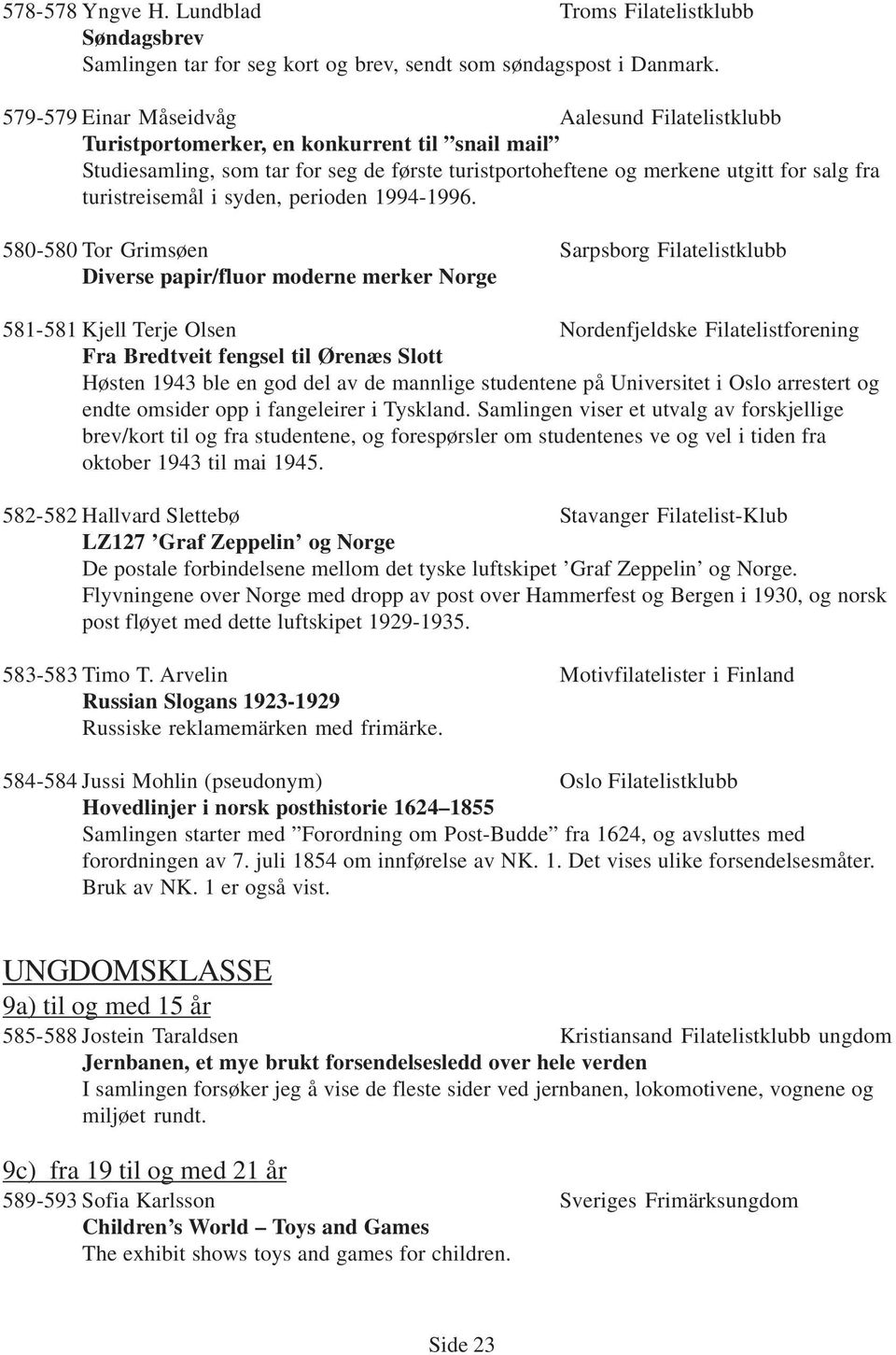 turistreisemål i syden, perioden 1994-1996.