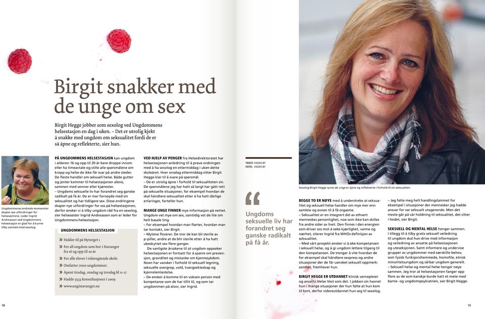 Leder Ingrid Andreassen ved Ungdommens helsestasjon er glad for å kunne tilby samtale med sexolog.