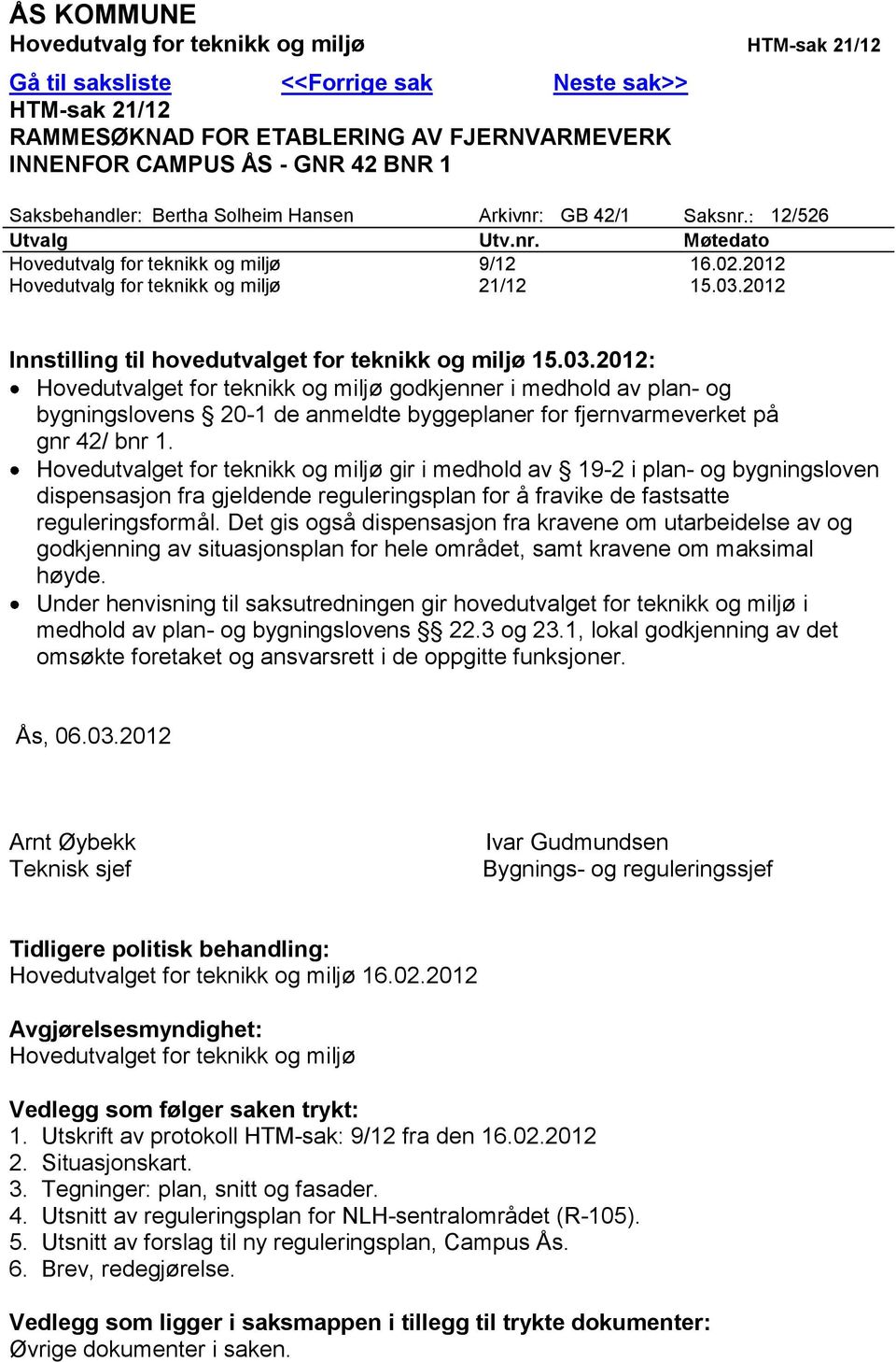 2012 Innstilling til hovedutvalget for teknikk og miljø 15.03.