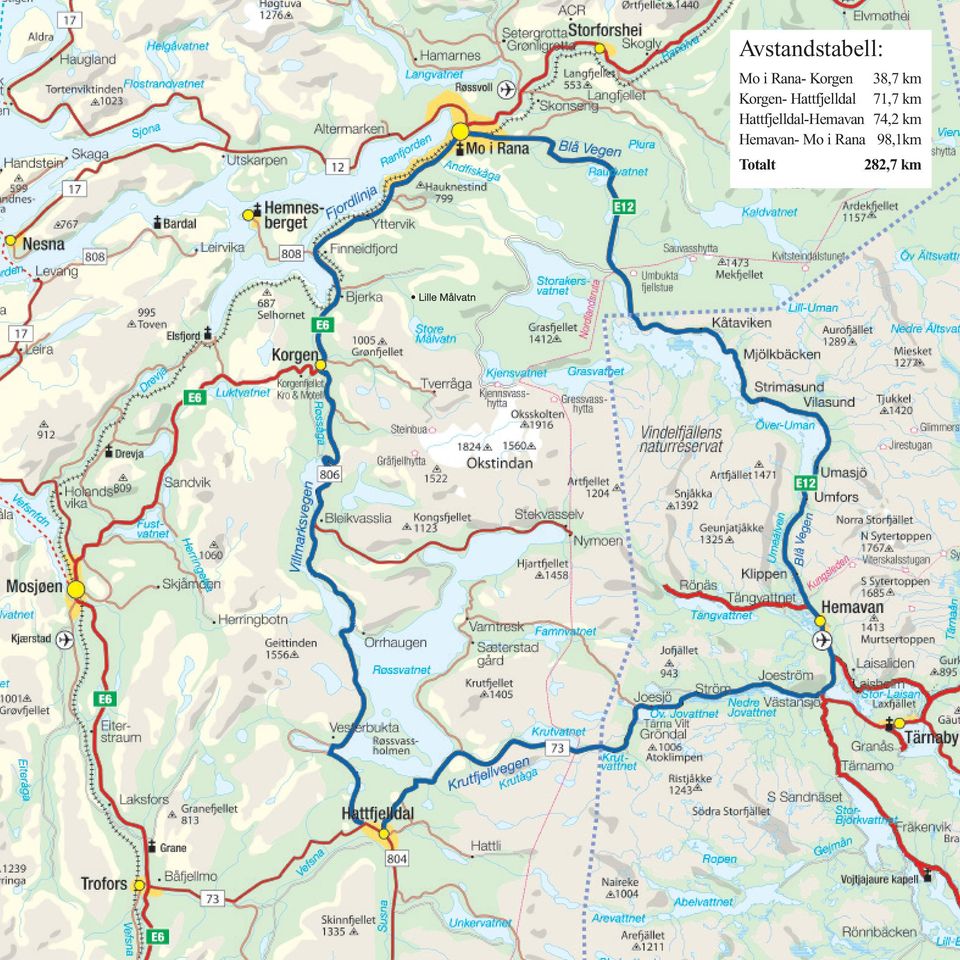 km Hattfjelldal-Hemavan 74,2 km