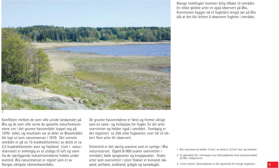 3 Konflikten mellom de som ville utvide landarealet på Øra og de som ville verne de spesielle naturforekomstene ute i det grunne havområdet toppet seg på 1970- tallet, og resultatet var at deler av