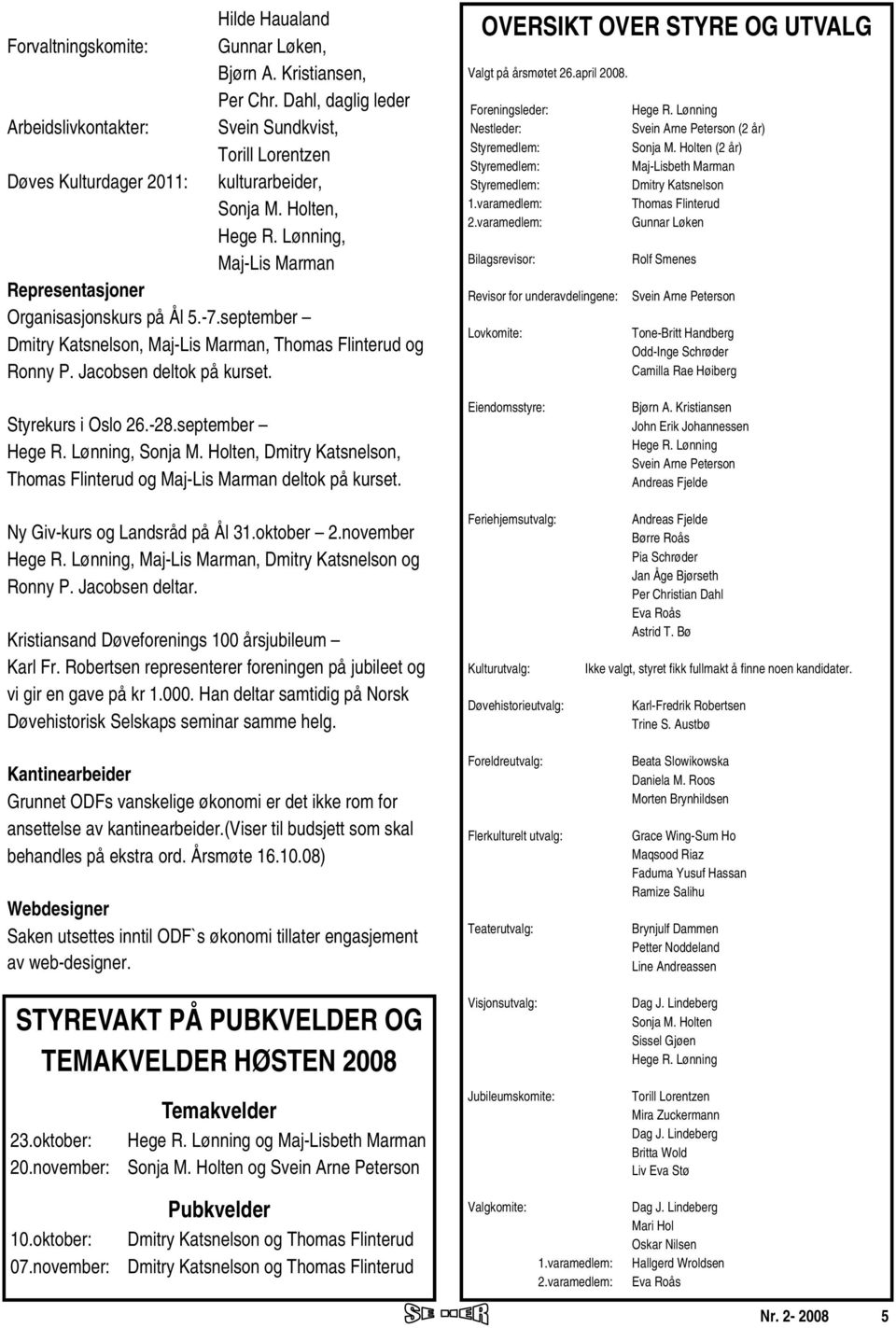 Lønning, Maj-Lis Marman Representasjoner Organisasjonskurs på Ål 5.-7.september Dmitry Katsnelson, Maj-Lis Marman, Thomas Flinterud og Ronny P. Jacobsen deltok på kurset.