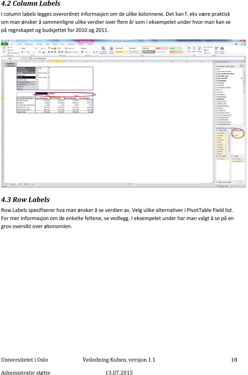 budsjettet for 2010 og 2011. 4.3 Row Labels Row Labels spesifiserer hva man ønsker å se verdien av.