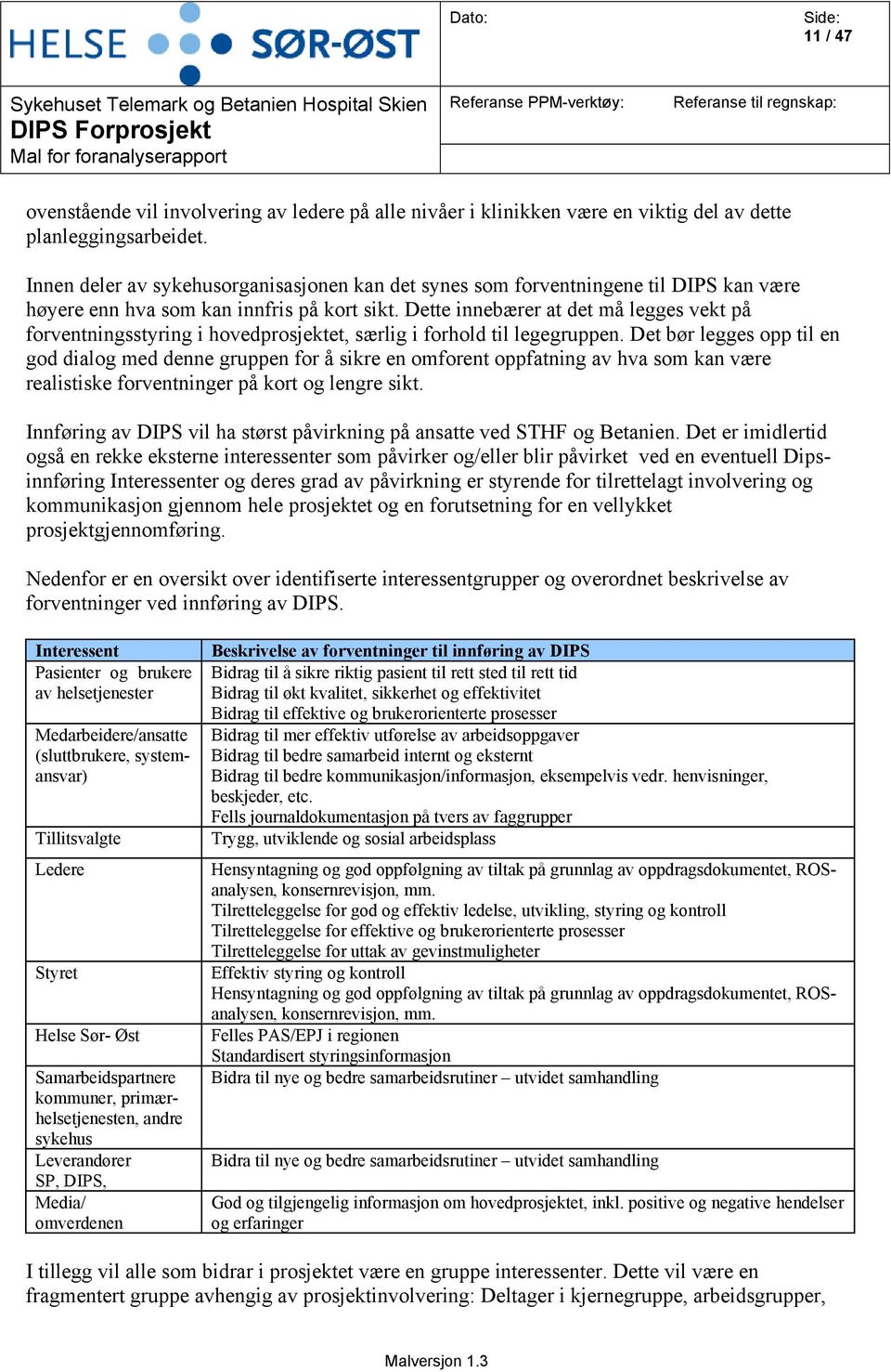 Dette innebærer at det må legges vekt på forventningsstyring i hovedprosjektet, særlig i forhold til legegruppen.