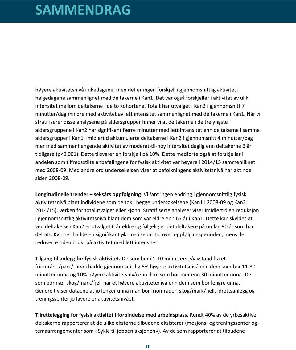 Totalt har utvalget i Kan2 i gjennomsnitt 7 minutter/dag mindre med aktivitet av lett intensitet sammenlignet med deltakerne i Kan1.