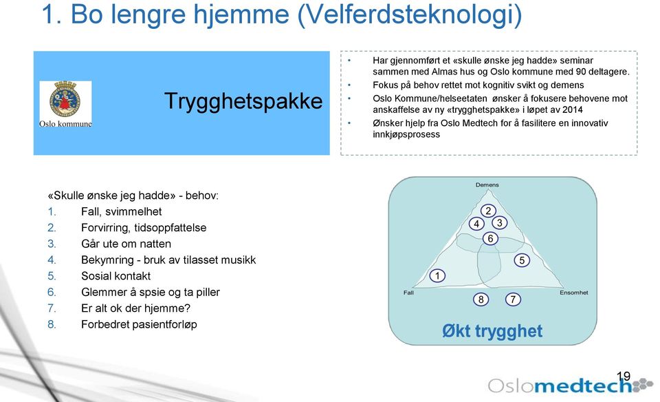 Ønsker hjelp fra Oslo Medtech for å fasilitere en innovativ innkjøpsprosess «Skulle ønske jeg hadde» - behov: 1. Fall, svimmelhet 2.