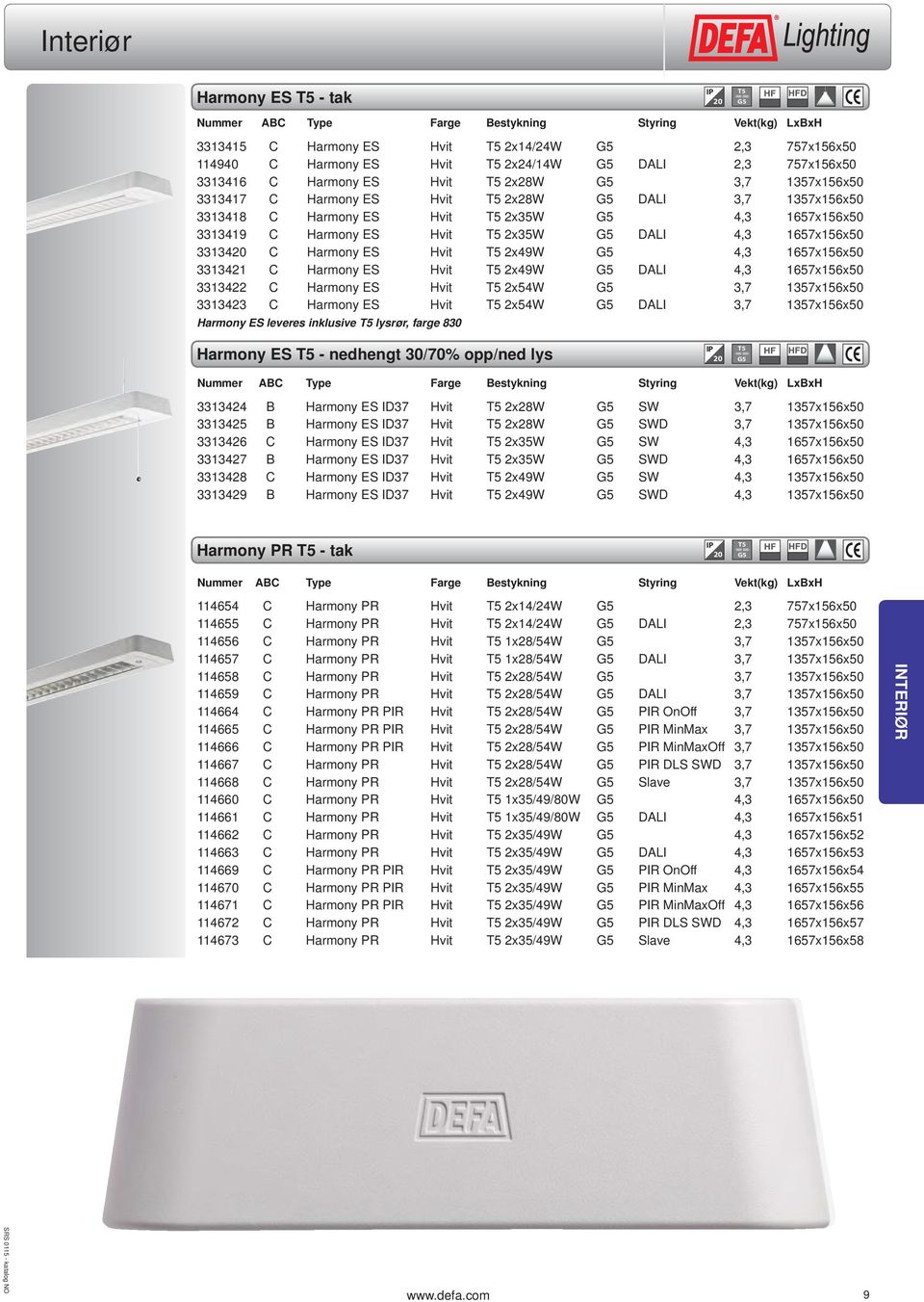 ES Hvit T5 2x35W G5 DALI 4,3 1657x156x50 3313420 C Harmony ES Hvit T5 2x49W G5 4,3 1657x156x50 3313421 C Harmony ES Hvit T5 2x49W G5 DALI 4,3 1657x156x50 3313422 C Harmony ES Hvit T5 2x54W G5 3,7