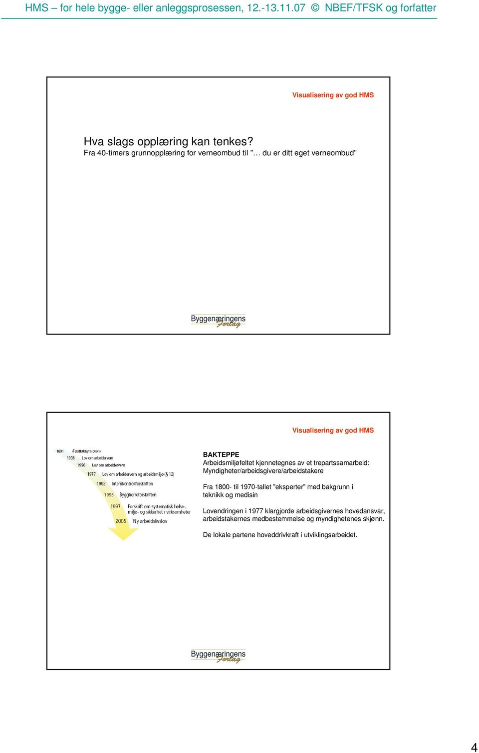 kjennetegnes av et trepartssamarbeid: Myndigheter/arbeidsgivere/arbeidstakere Fra 1800- til 1970-tallet eksperter