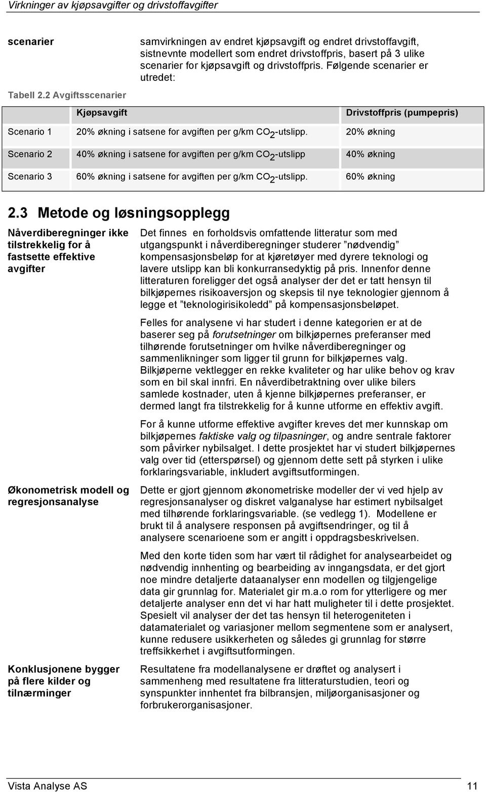 drivstoffpris. Følgende scenarier er utredet: Drivstoffpris (pumpepris) Scenario 1 20% økning i satsene for avgiften per g/km CO 2 -utslipp.