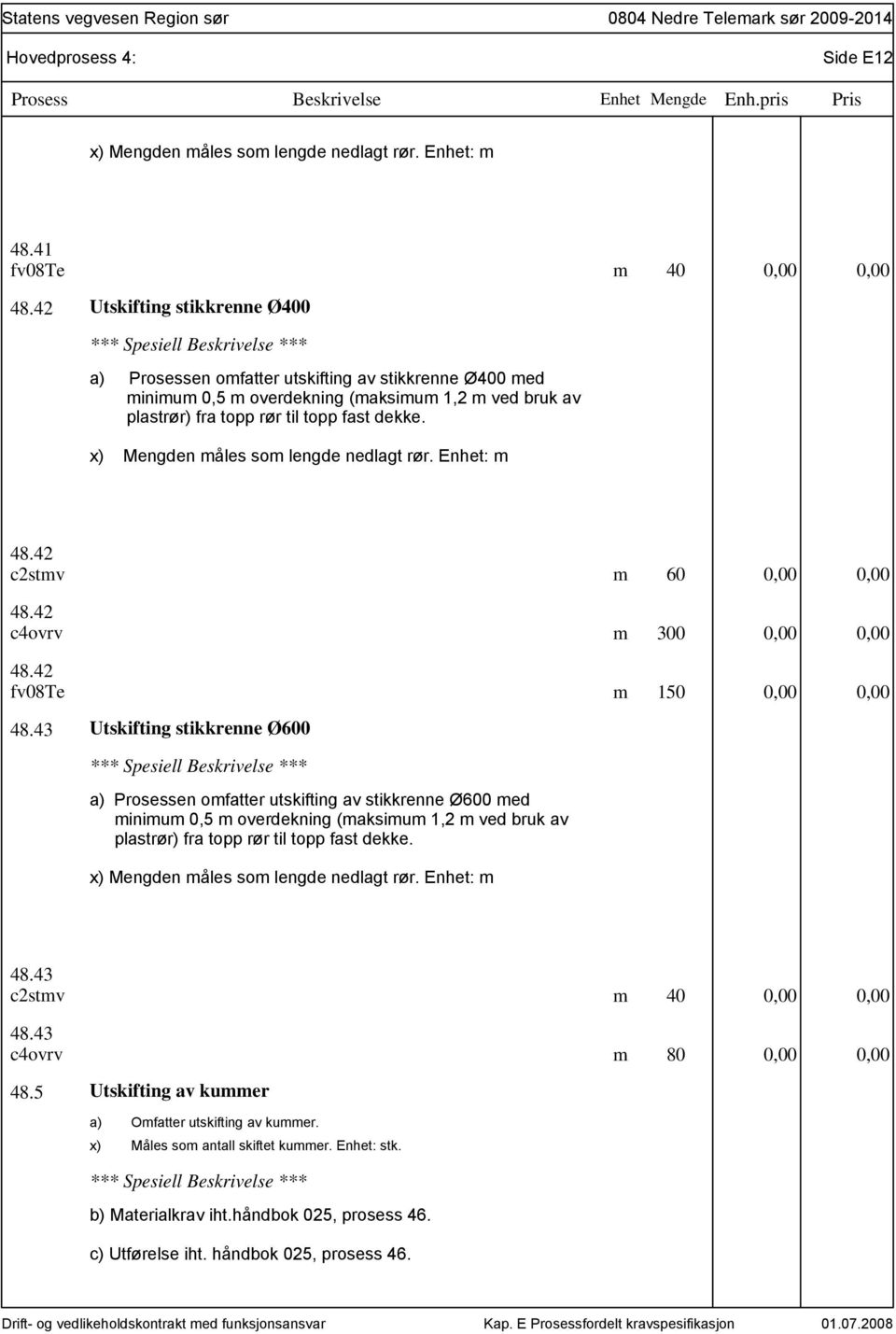 Mengden måles som lengde nedlagt rør. Enhet: m 48.42 c2stmv m 60 0,00 0,00 48.42 c4ovrv m 300 0,00 0,00 48.42 fv08te m 150 0,00 0,00 48.