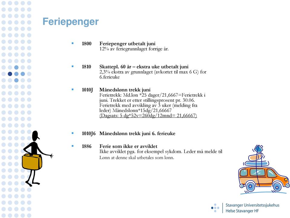 løn *25 dager/21,6667=ferietrekk i juni. Trekket er etter stillingsprosent pr. 30.06.