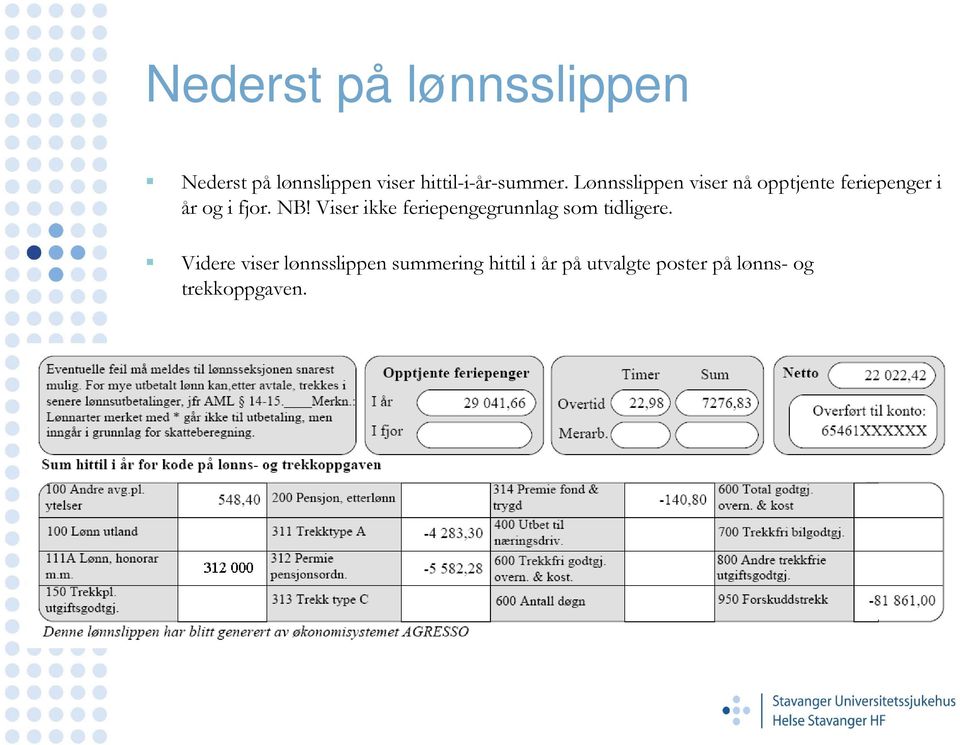 Lønnsslippen viser nå opptjente feriepenger i år og i fjor. NB!