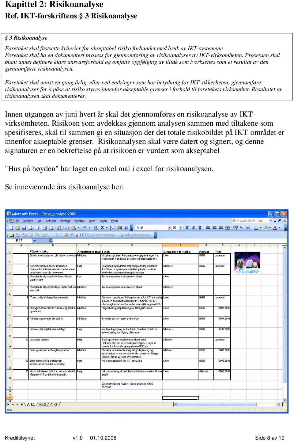 Prosessen skal blant annet definere klare ansvarsforhold og omfatte oppfølging av tiltak som iverksettes som et resultat av den gjennomførte risikoanalysen.