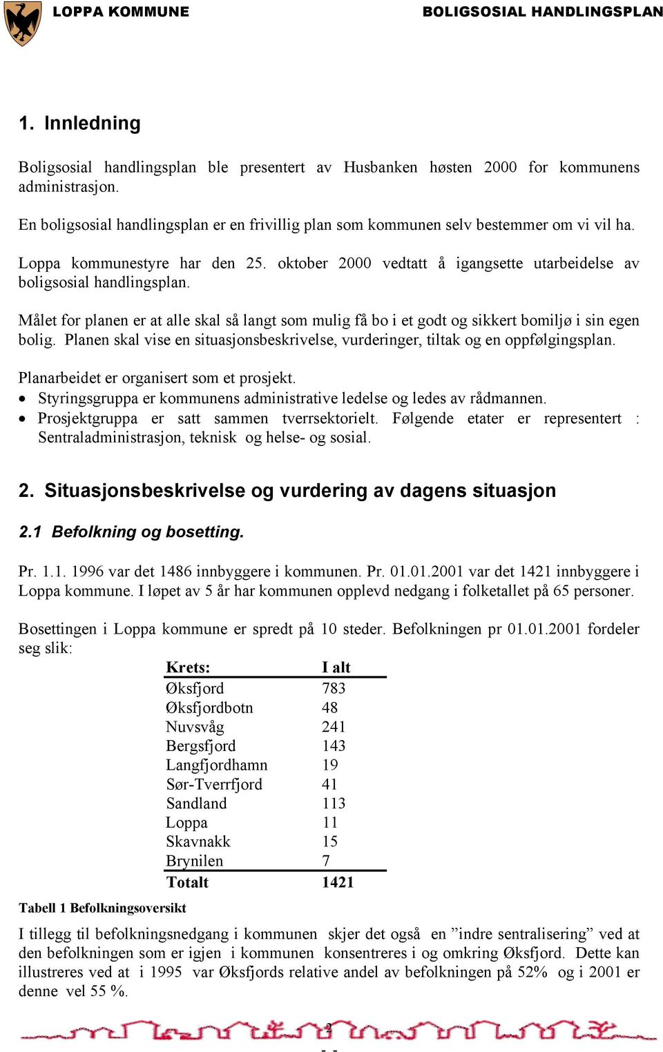 Målet for planen er at alle skal så langt som mulig få bo i et godt og sikkert bomiljø i sin egen bolig. Planen skal vise en situasjonsbeskrivelse, vurderinger, tiltak og en oppfølgingsplan.