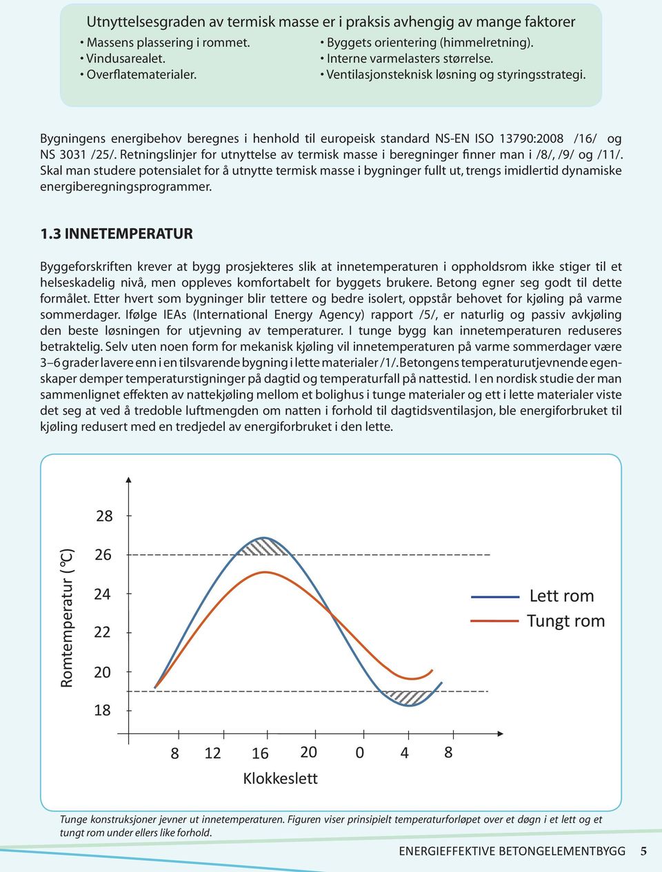 Retningslinjer for utnyttelse av termisk masse i beregninger finner man i /8/, /9/ og //.
