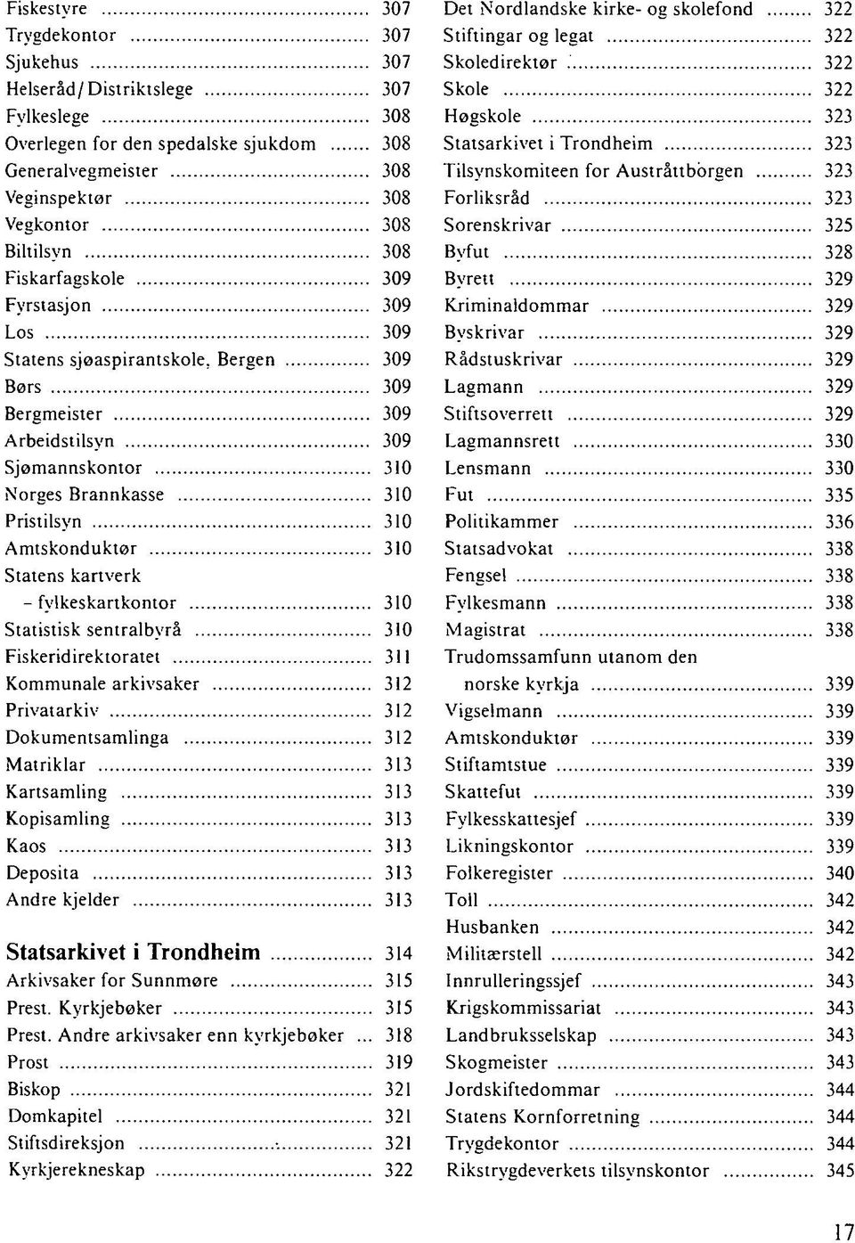 Bergen 309 Børs 309 Bergmeister 309 Arbeidstilsyn 309 Sjømannskontor 310 Norges Brannkasse 310 Pristilsyn 310 Amtskonduktør 310 Statens kartverk -fylkeskartkontor 310 Statistisk sentralbyrå 310