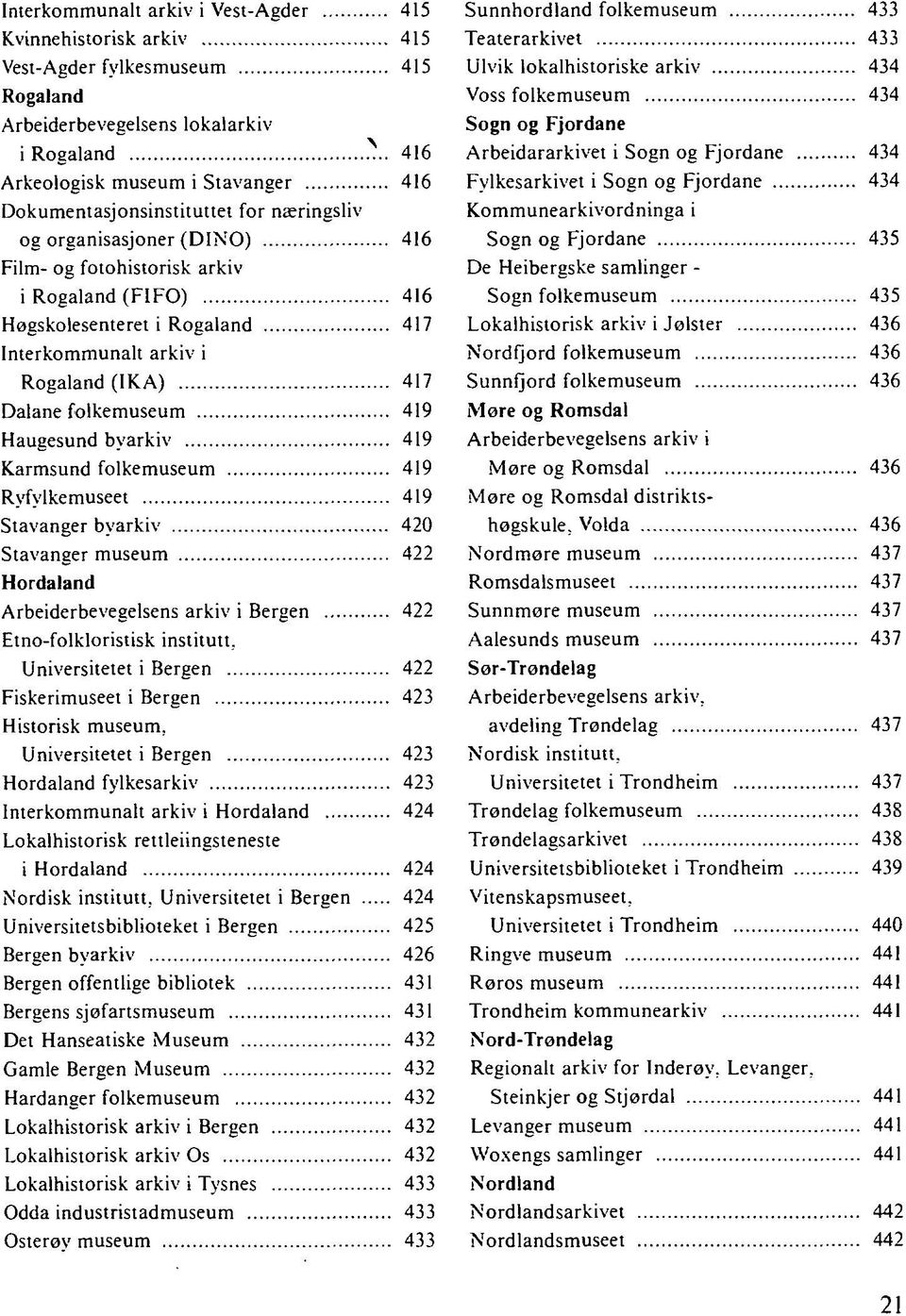 Dalane folkemuseum 419 Haugesund byarkiv 419 Karmsund folkemuseum 419 Ryfylkemuseet 419 Stavanger byarkiv 420 Stavanger museum 422 Hordaland Arbeiderbevegelsens arkiv i Bergen 422 Etno-folkloristisk