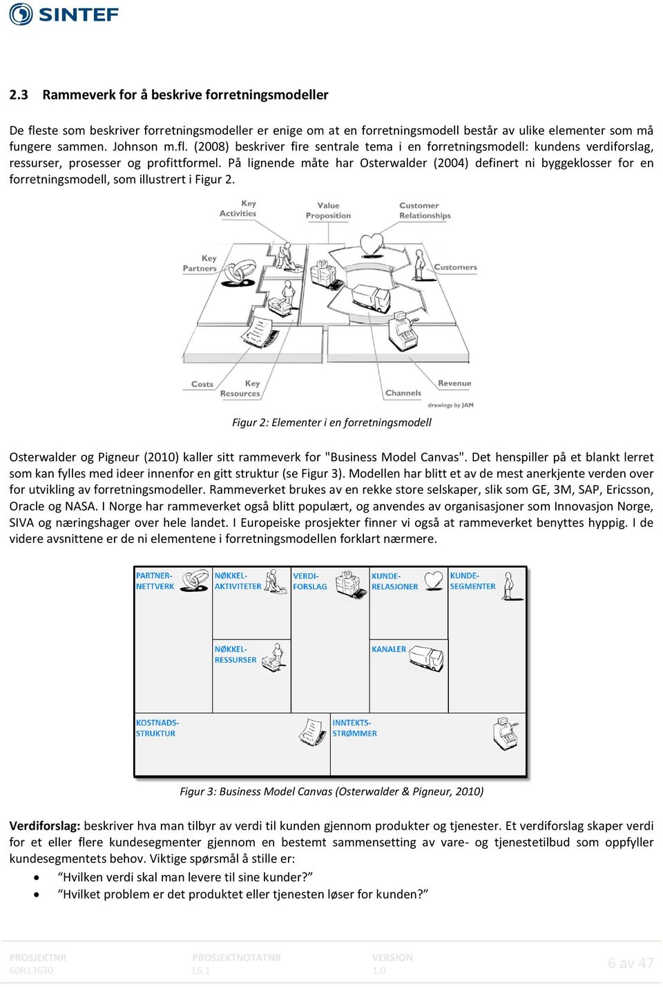 Figur 2: Elementer i en forretningsmodell Osterwalder og Pigneur (2010) kaller sitt rammeverk for "Business Model Canvas".