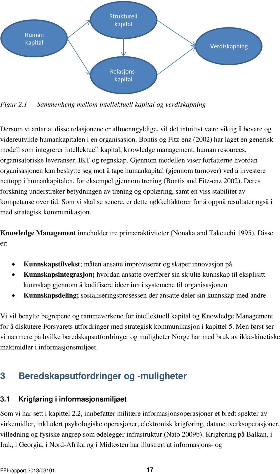 organisasjon. Bontis og Fitz-enz (2002) har laget en generisk modell som integrerer intellektuell kapital, knowledge management, human resources, organisatoriske leveranser, IKT og regnskap.