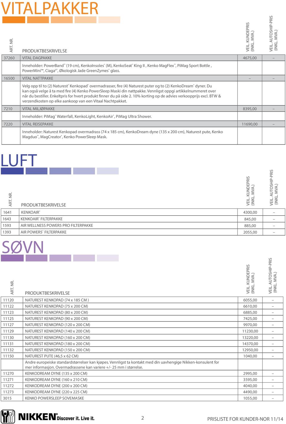 Vennligst oppgi artikkelnummeret over når du bestiller. Enkeltpris for hvert produkt finner du på side 2. 10% korting op de advies verkoopprijs excl.