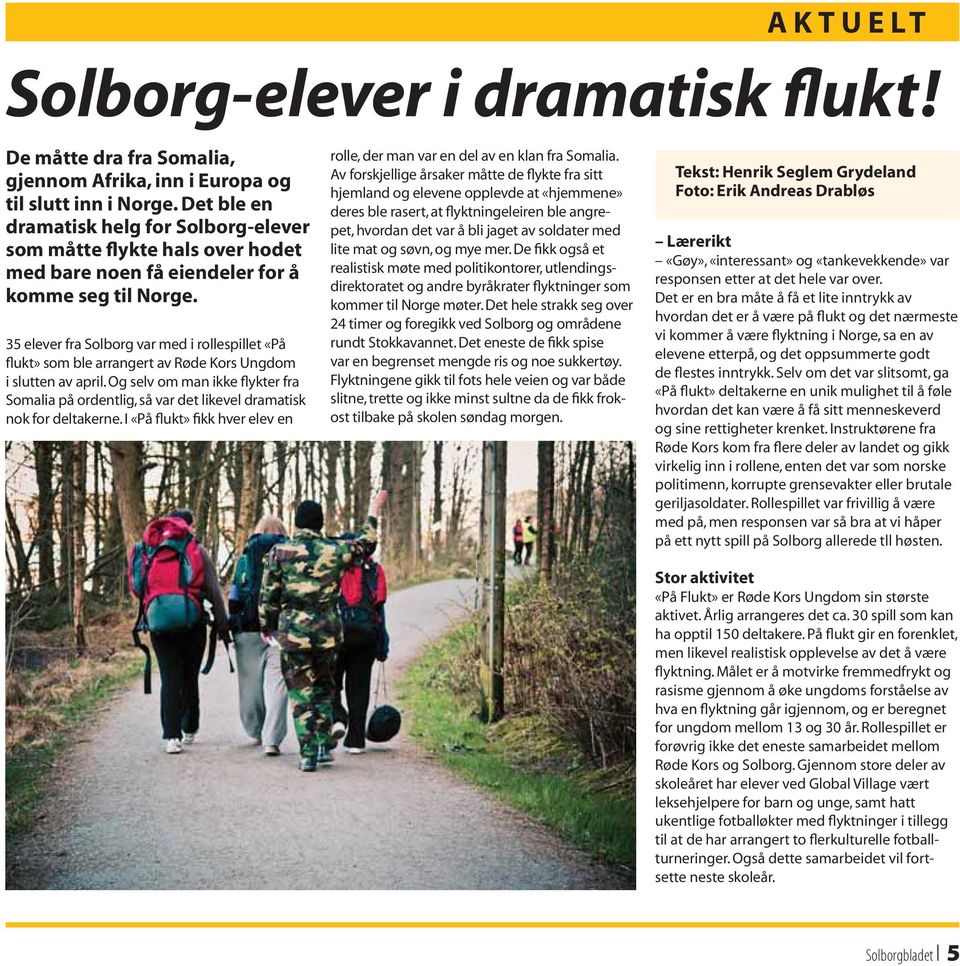 35 elever fra Solborg var med i rollespillet «På flukt» som ble arrangert av Røde Kors Ungdom i slutten av april.