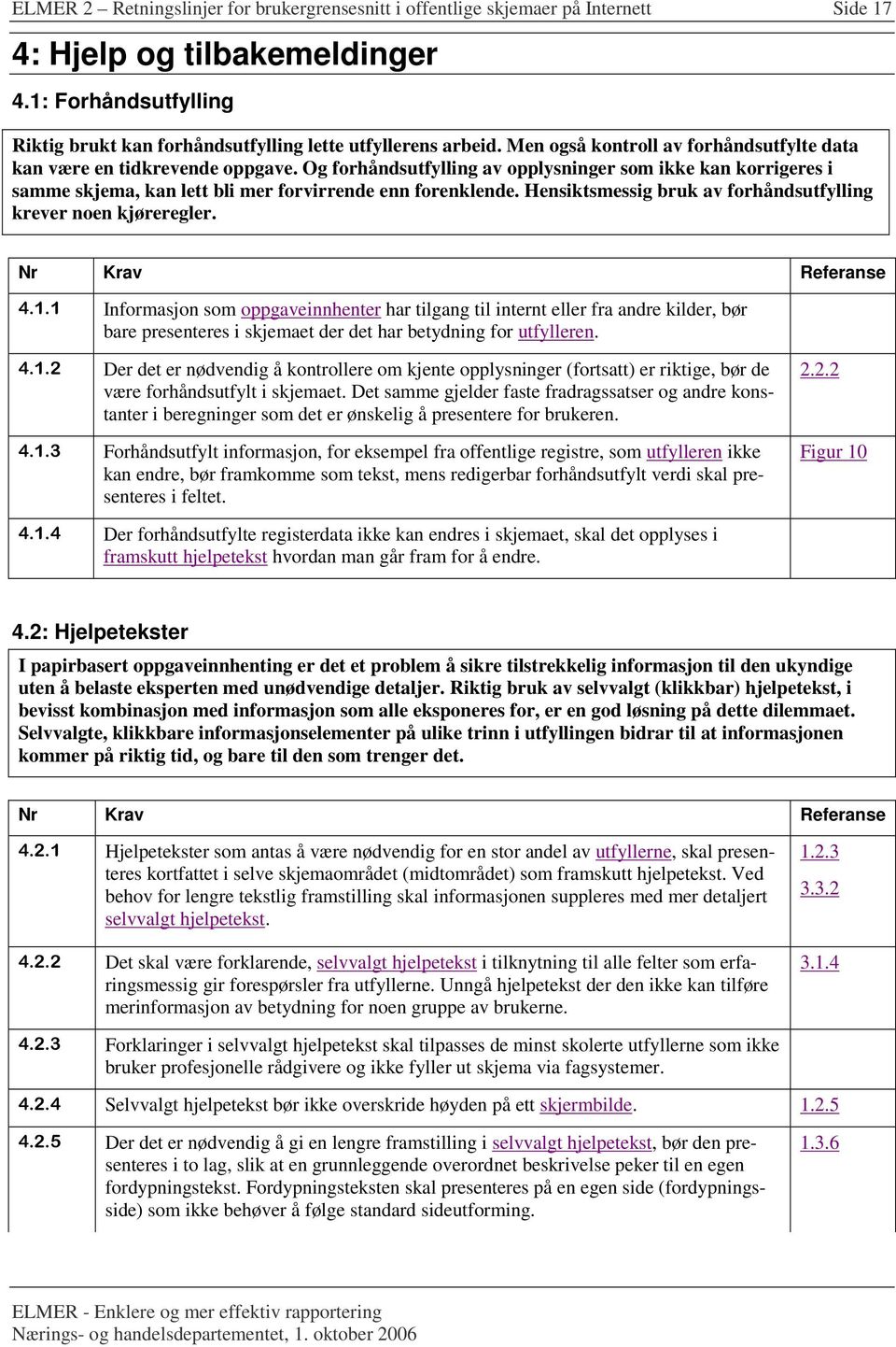 Hensiktsmessig bruk av forhåndsutfylling krever noen kjøreregler. Nr Krav Referanse 4.1.