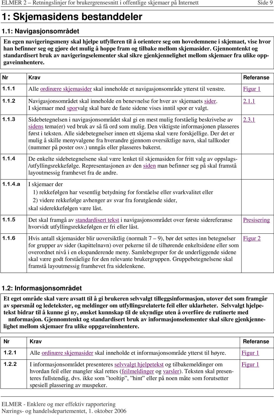 skjemasider. Gjennomtenkt og standardisert bruk av navigeringselementer skal sikre gjenkjennelighet mellom skjemaer fra ulike oppgaveinnhentere. Nr Krav Referanse 1.