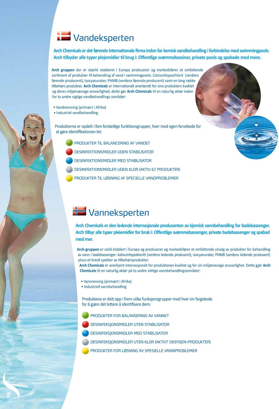 Arch gruppen der er stærkt etableret i Europa producerer og markedsfører et omfattende sortiment af produkter til behandling af vand i swimmingpools: Calciumhypochlorit (verdens førende producent),