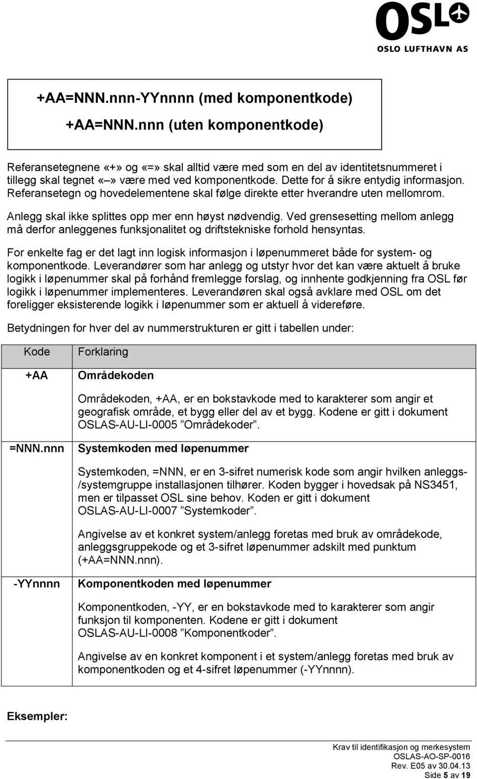 Referansetegn og hovedelementene skal følge direkte etter hverandre uten mellomrom. Anlegg skal ikke splittes opp mer enn høyst nødvendig.