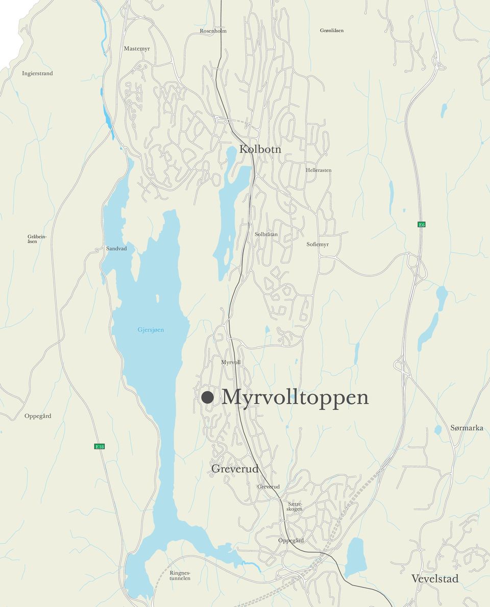 Gjersjøen Myrvoll Oppegård Myrvolltoppen Sørmarka E18