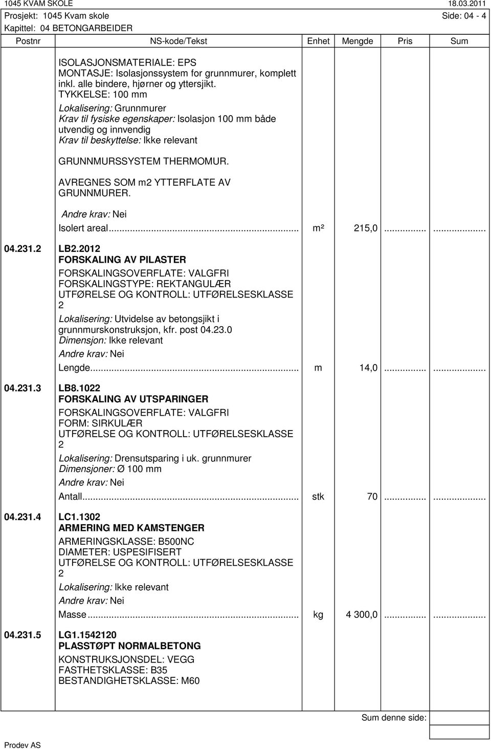 AVREGNES SOM m YTTERFLATE AV GRUNNMURER. Isolert areal... m² 15,0...... 04.31. LB.