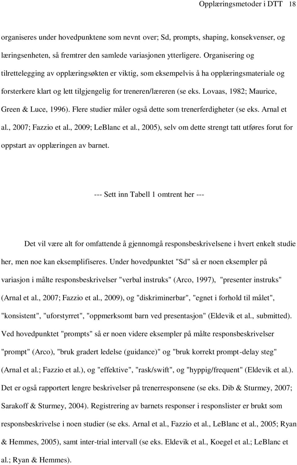 Lovaas, 1982; Maurice, Green & Luce, 1996). Flere studier måler også dette som trenerferdigheter (se eks. Arnal et al., 2007; Fazzio et al., 2009; LeBlanc et al.