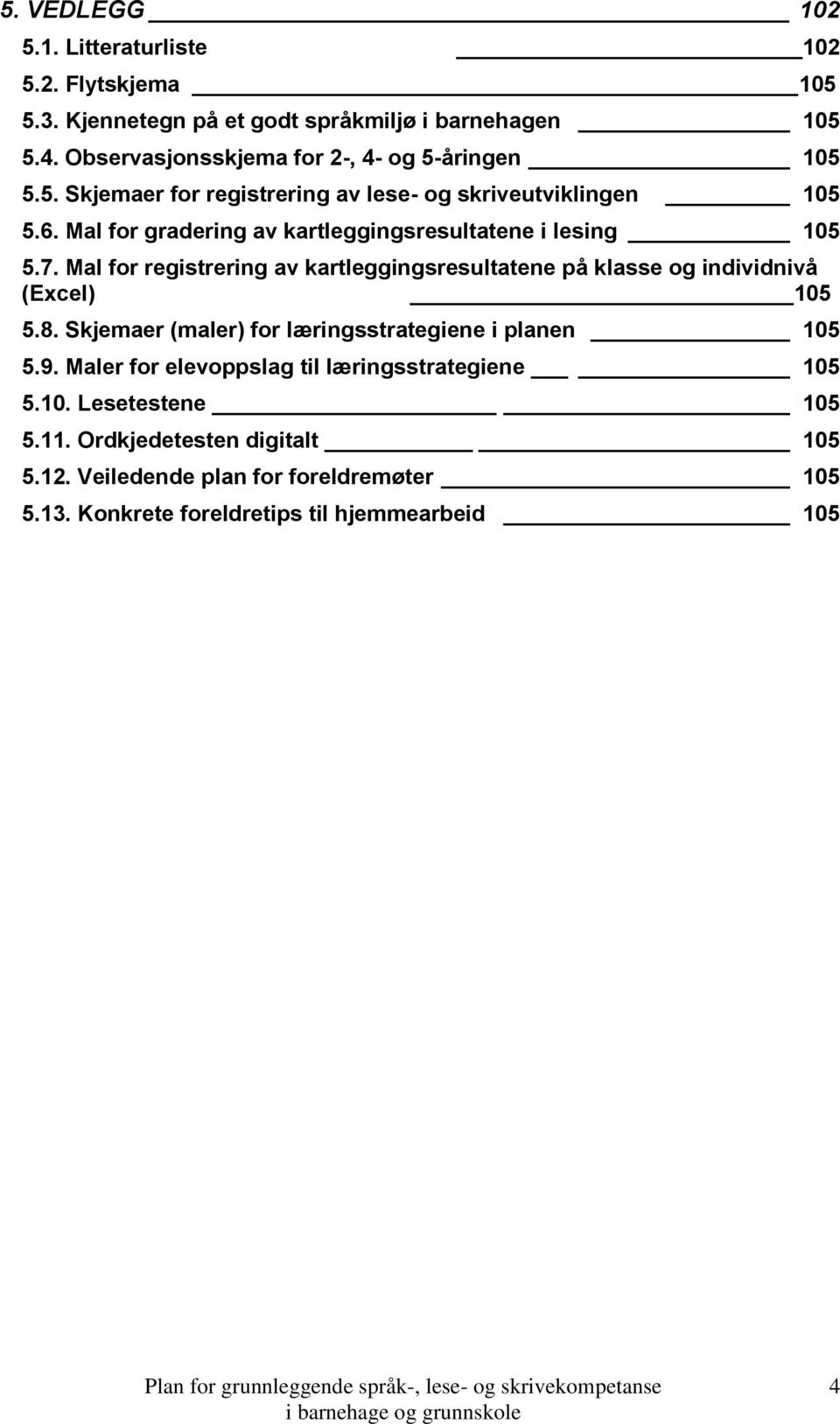 Mal for gradering av kartleggingsresultatene i lesing 105 5.7. Mal for registrering av kartleggingsresultatene på klasse og individnivå (Excel) 105 5.8.