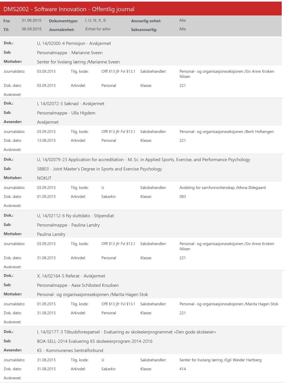 in Applied Sports, Exercise, and Performance Psychology 58803 - Joint Master's Degree in Sports and Exercise Psychology NOKT Avdeling for samfunnsvitenskap /Mona Ødegaard 01.09.