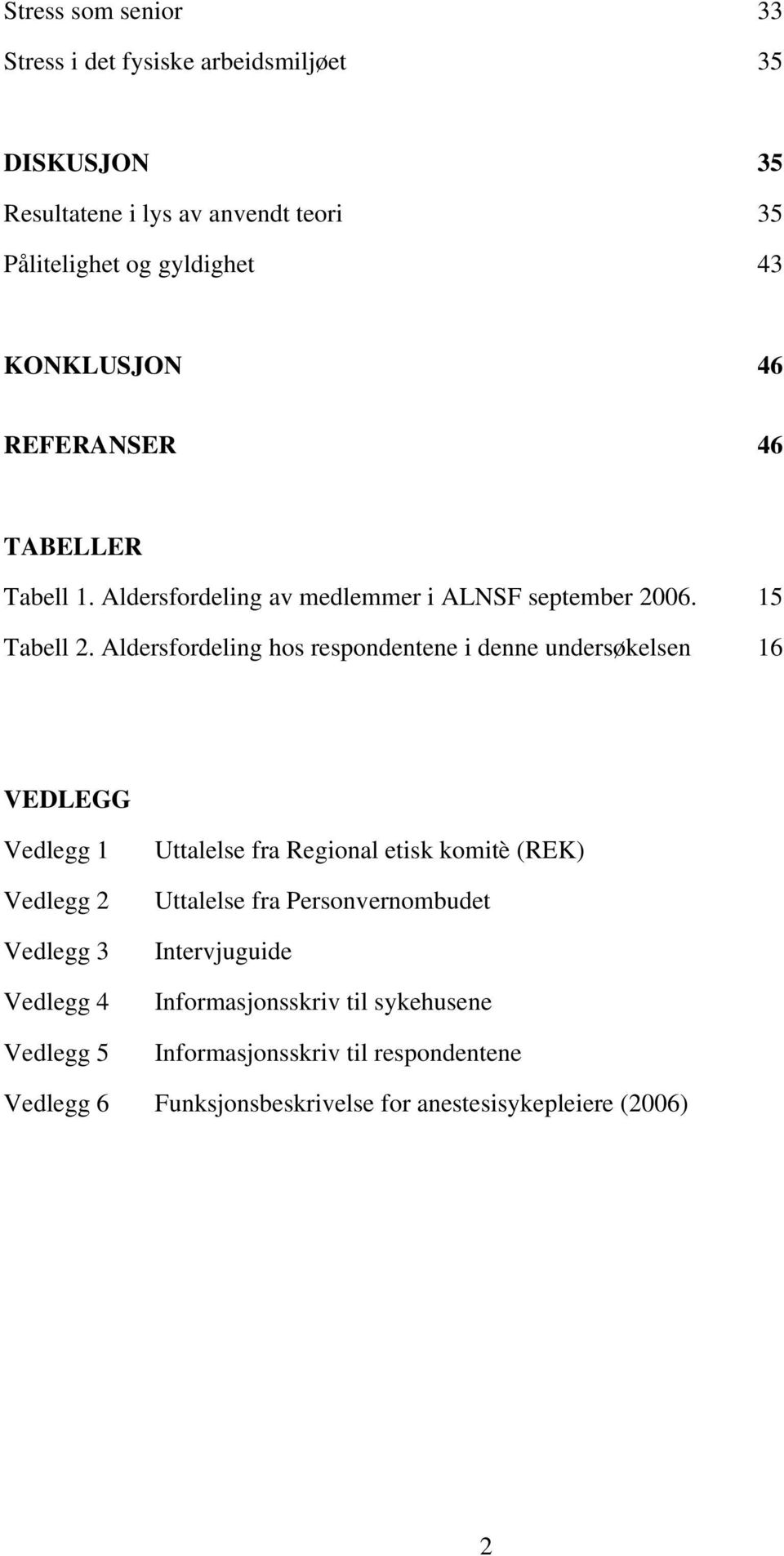 Aldersfordeling hos respondentene i denne undersøkelsen 16 VEDLEGG Vedlegg 1 Vedlegg 2 Vedlegg 3 Vedlegg 4 Vedlegg 5 Uttalelse fra Regional etisk