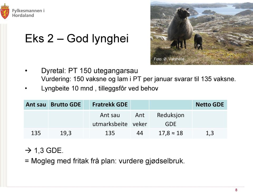 Lyngbeite 10 mnd, tilleggsfôr ved behov Ant sau Brutto GDE Fratrekk GDE Netto GDE 11 mnd i