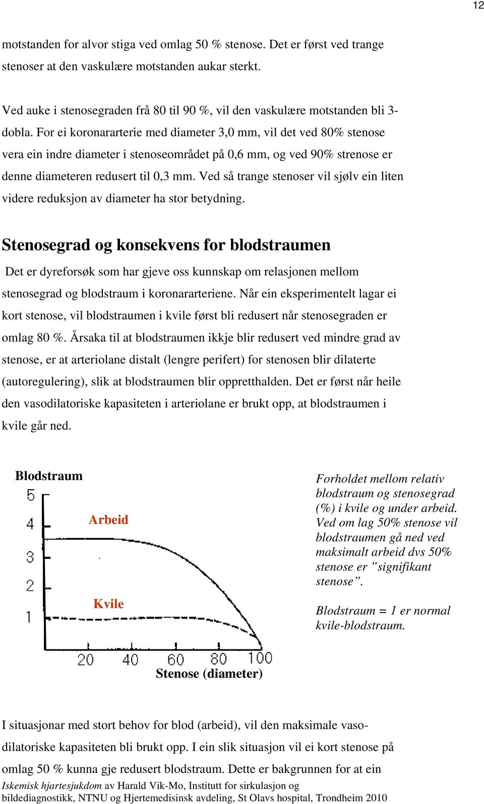 For ei koronararterie med diameter 3,0 mm, vil det ved 80% stenose vera ein indre diameter i stenoseområdet på 0,6 mm, og ved 90% strenose er denne diameteren redusert til 0,3 mm.