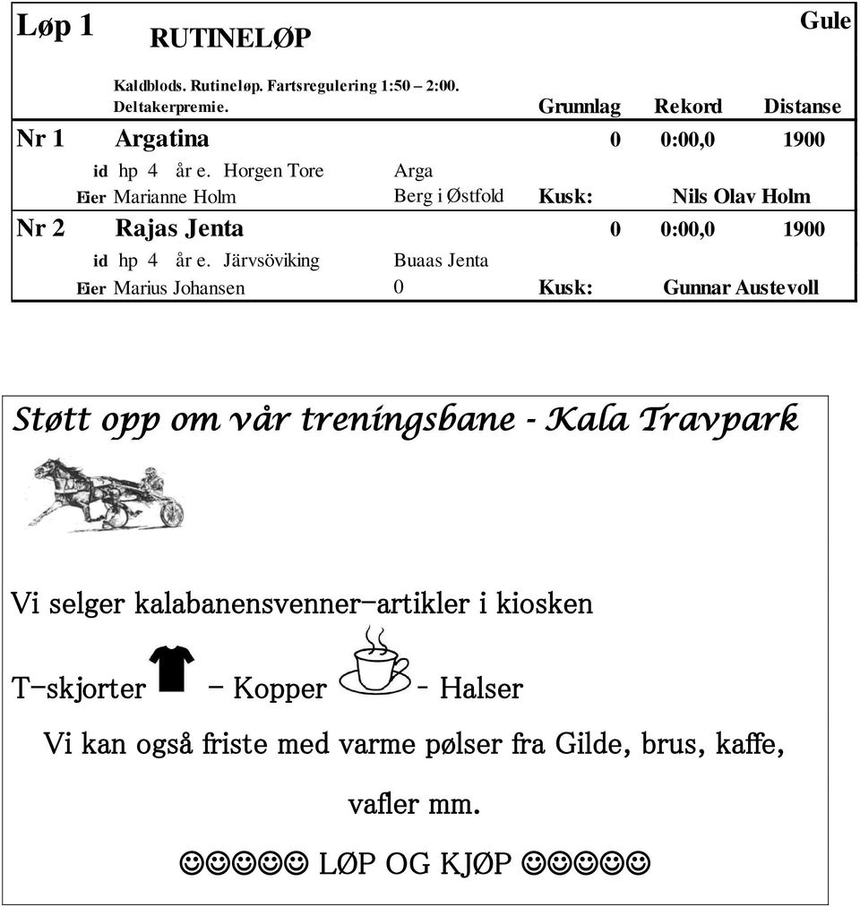 Järvsöviking Buaas Jenta Eier Marius Johansen Kusk: Nils Olav Holm Gunnar Austevoll Støtt opp om vår treningsbane - Kala